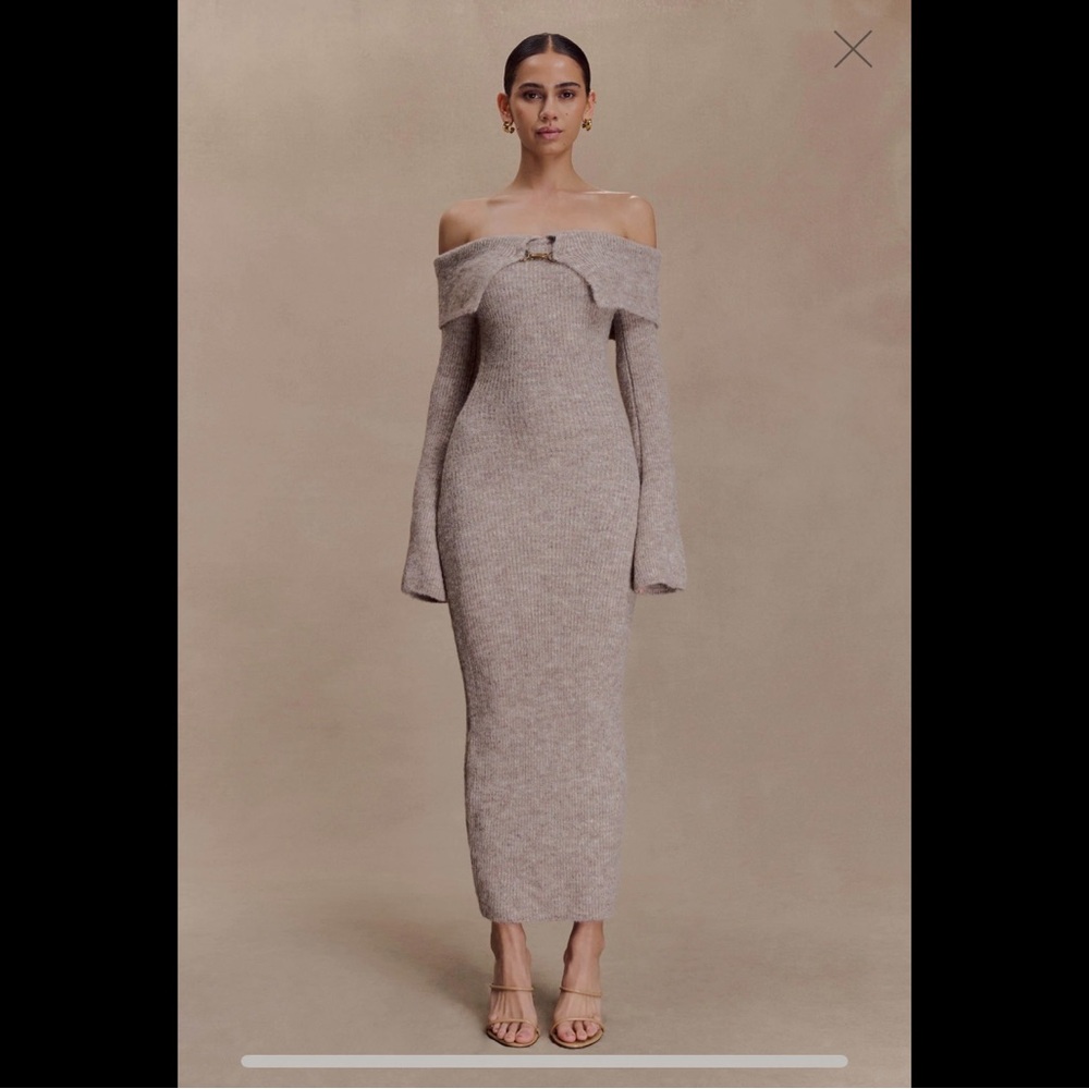 Meshki Knit Off-Shoulder Long Sleeve Dress